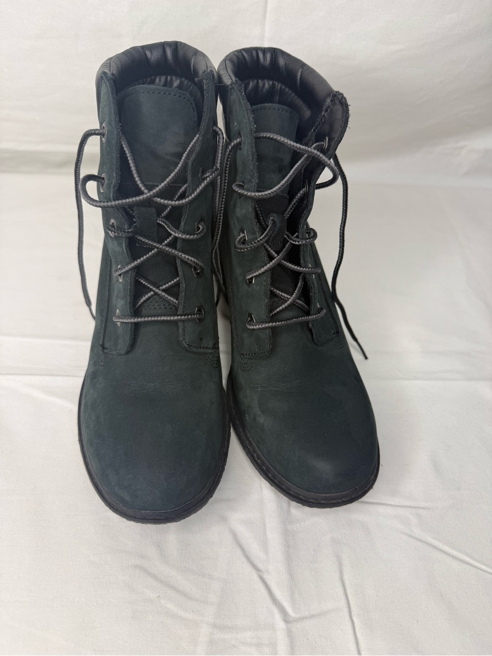Timberland Amston Wedge Booties Laceup Black Leather 8253A Womens 7